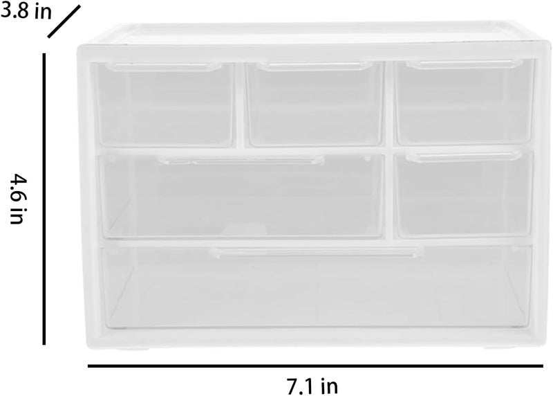 LIPCHEEGO Small Drawer Organizer for Desk, 7.1" x 3. 8" x 4.6" Mini Desktop Drawer Organizer with 6 Clear Drawers, Plastic Desktop Craft Storage Box for Desk Office School Home (White) - Image 3